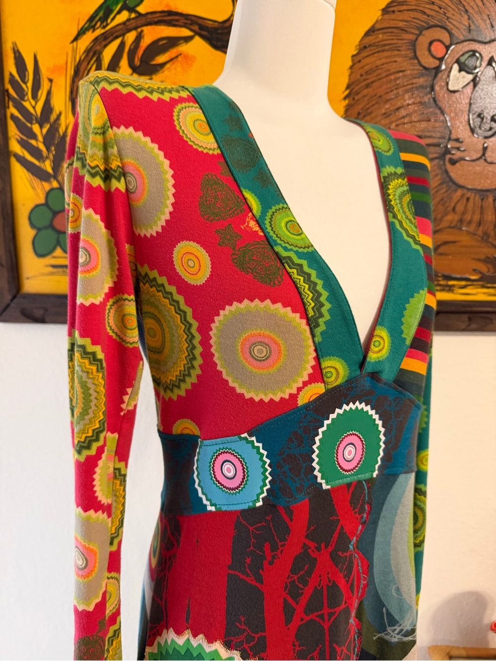 Vintage Y2K Desigual Patchwork Cotton Jersey Long Sleeve Dress – Size M - Picture 2 of 8